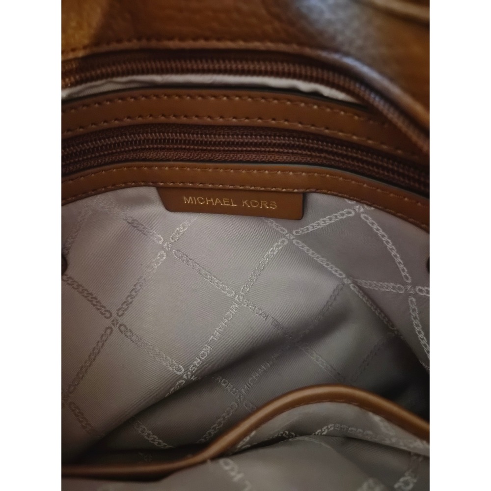 Michael Kors Bedford Medium Pebbled Leather Pocket Tote Bag Acorn Brown Gold - Picture 12 of 13